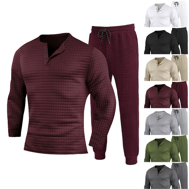 Herren Henley Shirt Und Jogger Hose Set Für Herbst Und Winter_voghion.com