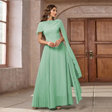 KY1553欧美亚马逊气质雪纺抽褶连衣裙时尚修身宴会主持人气质礼服