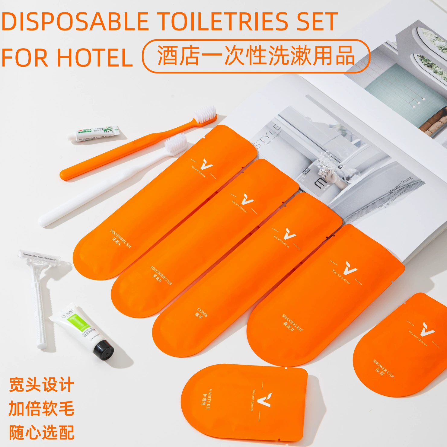 Одноразовый набор для ванной комнаты с зубной щеткой, производитель высококачественных одноразовых средств для шампуня и геля для душа для отелей B&B, изготовленный на заказ.