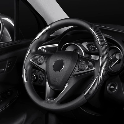 Cross-border new car steering wheel Steering wheel cover - carbon-fiber-texture-black-38cm