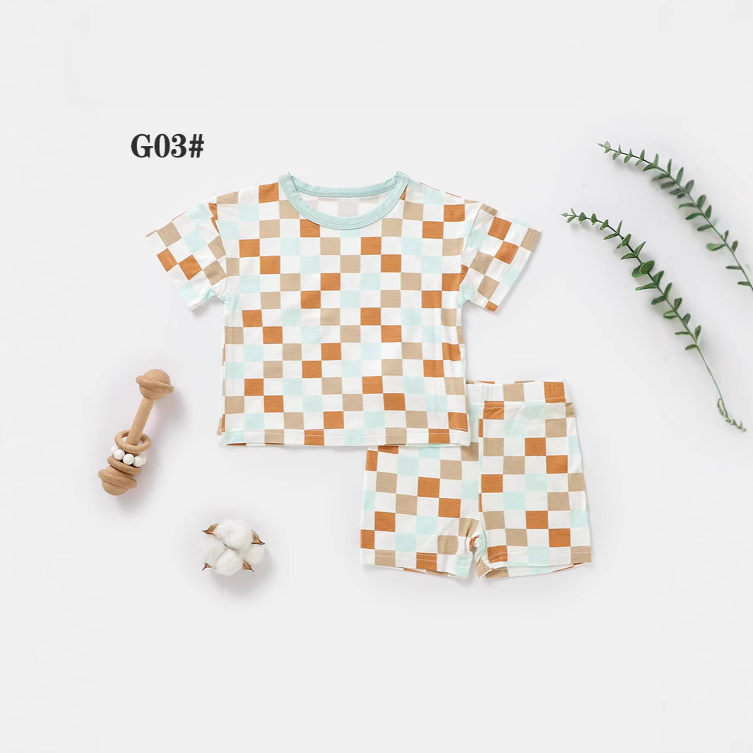 Foreign trade children's suit summer short-sleeved bamboo fiber T-shirt suit 0-4 years old children's short-sleeved suit baby short-sleeved suit