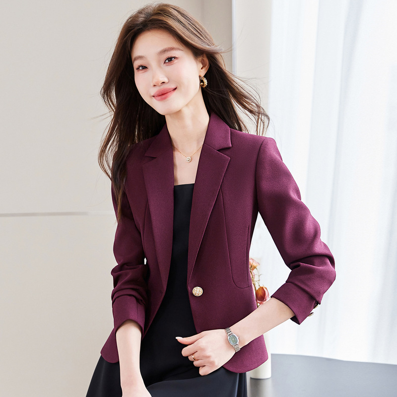 Burgundy Single-Button Blazer 2026 Spring and Autumn Elegant Commuter Slim-Fit Versatile Fashion Top Beige Suit Burgundy Single-Button Blazer 2026 Spring and Autumn Elegant Commuter Slim-Fit Versatile Fashion Top Beige Suit