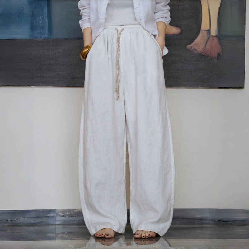 Original Design 2025 Early Spring Hemp 9 Four Seasons Wearable Pier Hanging Slim Sickle Pants