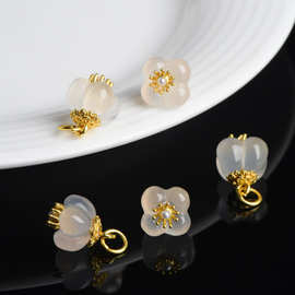 蓓蓓福  天然冰种白玛瑙荔枝冻桂花镶嵌DIY手链厂家批发