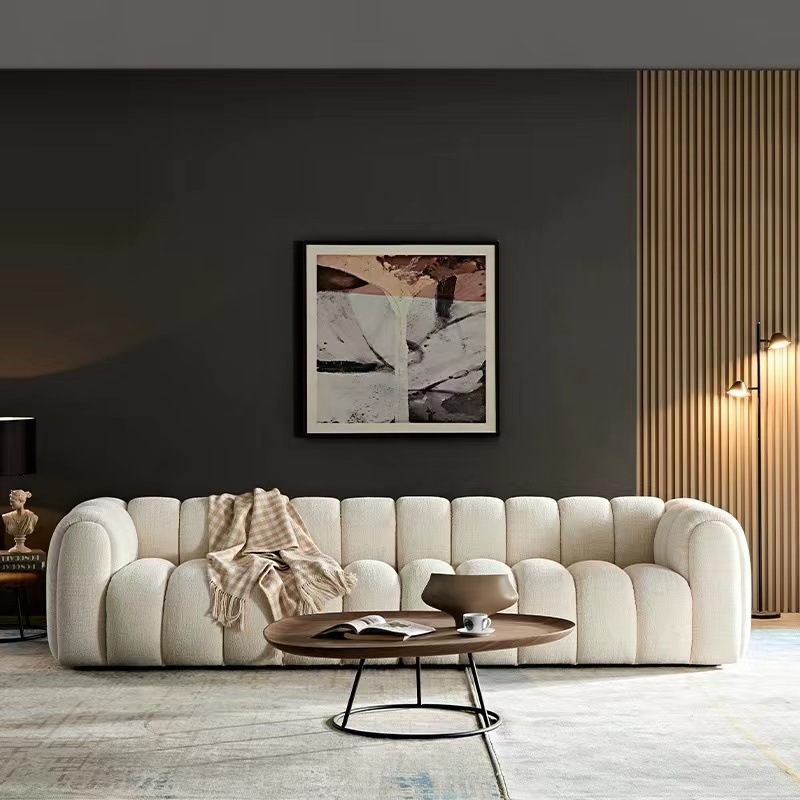 Light luxury living room minimalist quiet style leisure sofa Italian simple piano key linen three-person multi-person sofa combination