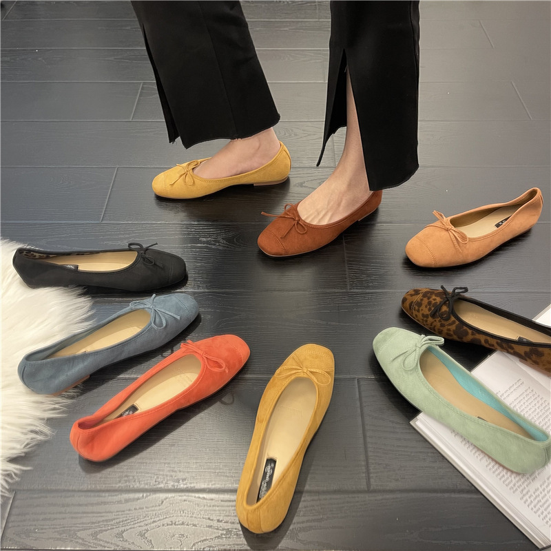 Women's chic Korean square-toed shallow bow flat shoes, comfortable and versatile retro ballet flats, trendy Women's chic Korean square-toed shallow bow flat shoes, comfortable and versatile retro ballet flats, trendy