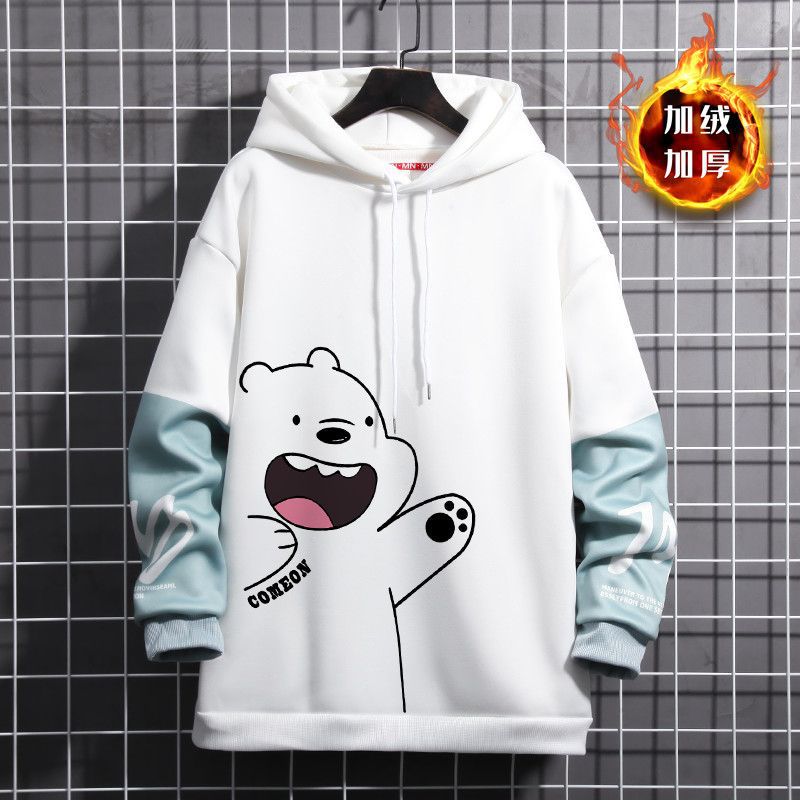 连帽卫衣男加绒加厚冬季新款中学生男装百搭潮流套头连帽卫衣外套