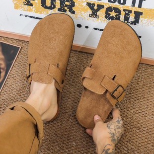 Birkenth Shoes New Spring and Autumn Couple's Fashionable Outer Wear Thick Sole Lazy Slip-on Half Slippers Men's Shoes