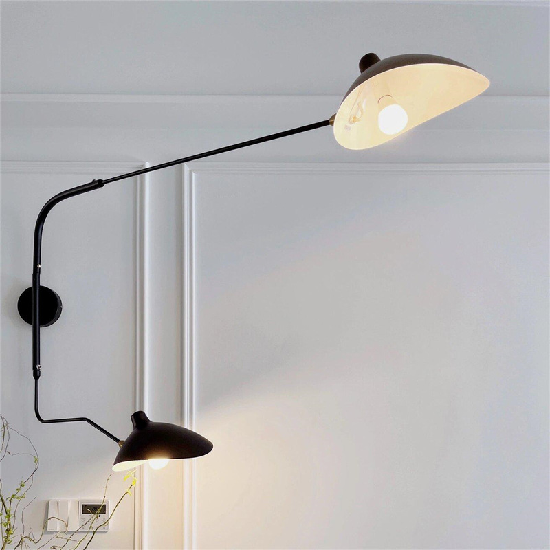 Vintage French-Style Long-Arm Wall Lamp Serge Claw Nordic Living Room Study Reading Bedroom Bedside Swing Arm Lamp