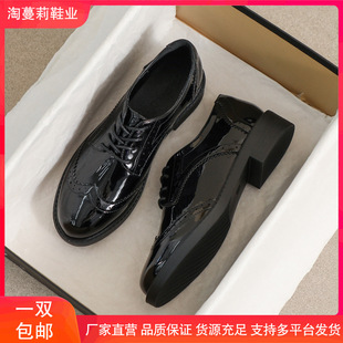 Small Leather Shoes for Women 2025 Autum New British Style Lace-Up Flats Thin Soft Sole Black Beanie Versatile Loafers