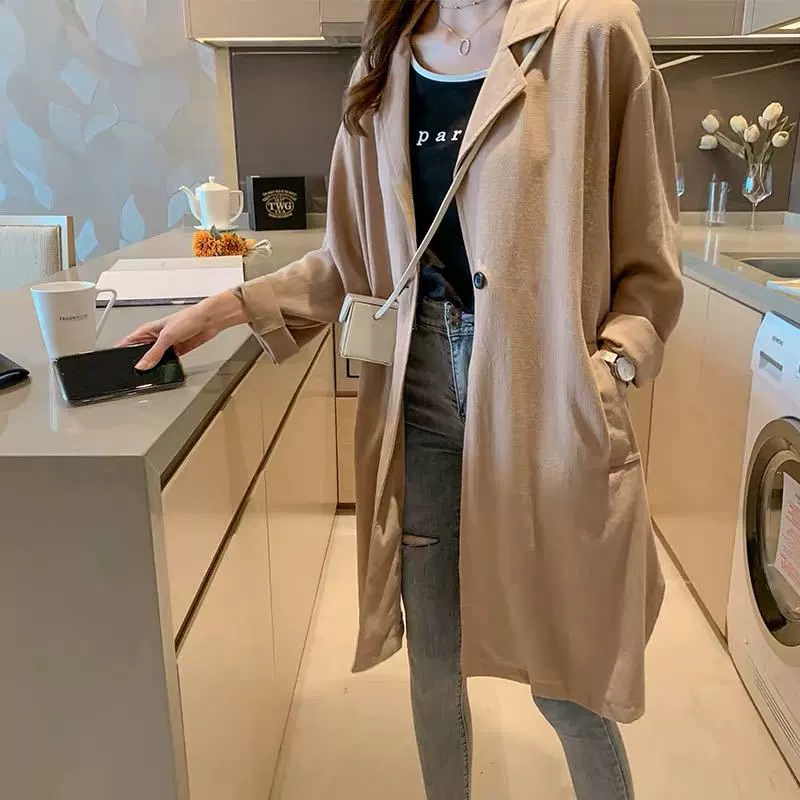 Ветровка в японском и корейском стиле для внешней торговли, весенне-осенняя женская одежда, модная свободная одежда интернет-знаменитостей в британском стиле, большой размер, лето средней длины