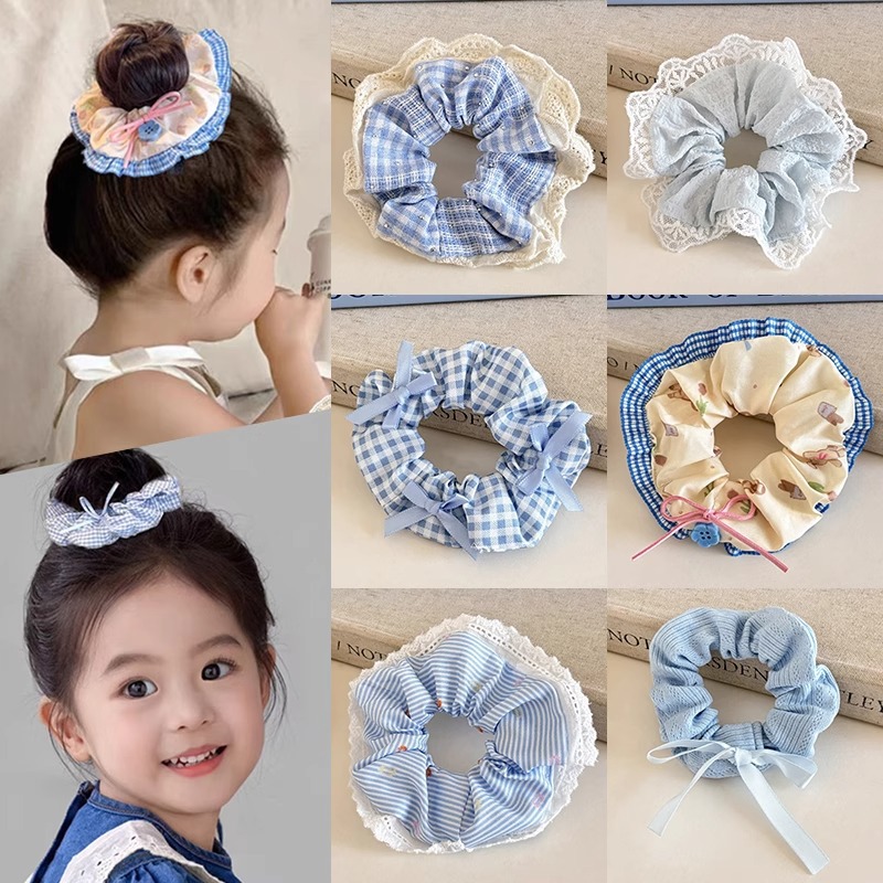 Cuerda para el cabello de intestino grueso azul para niños Cuerda para el cabello de encaje dulce para niñas