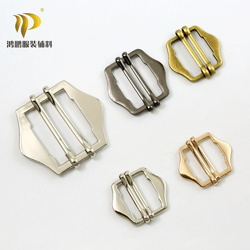 Wholesale metal double-prong double happiness four-notch header buckle two-end pointed four-stroke eyelet cap vest adjustable active buckle