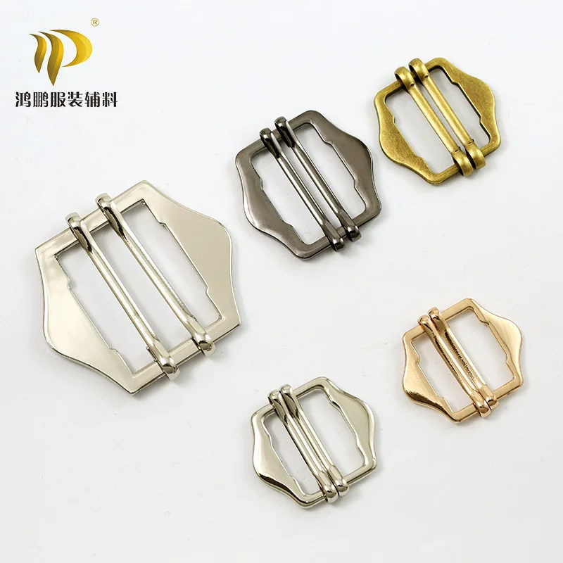 Wholesale metal double-prong double happiness four-notch header buckle two-end pointed four-stroke eyelet cap vest adjustable active buckle