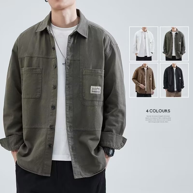 Jacket Men's Autumn Lapel Loose Outer Wear Trendy Brand Cardigan Top Autumn Casual Solid Color Work Jacket Men's