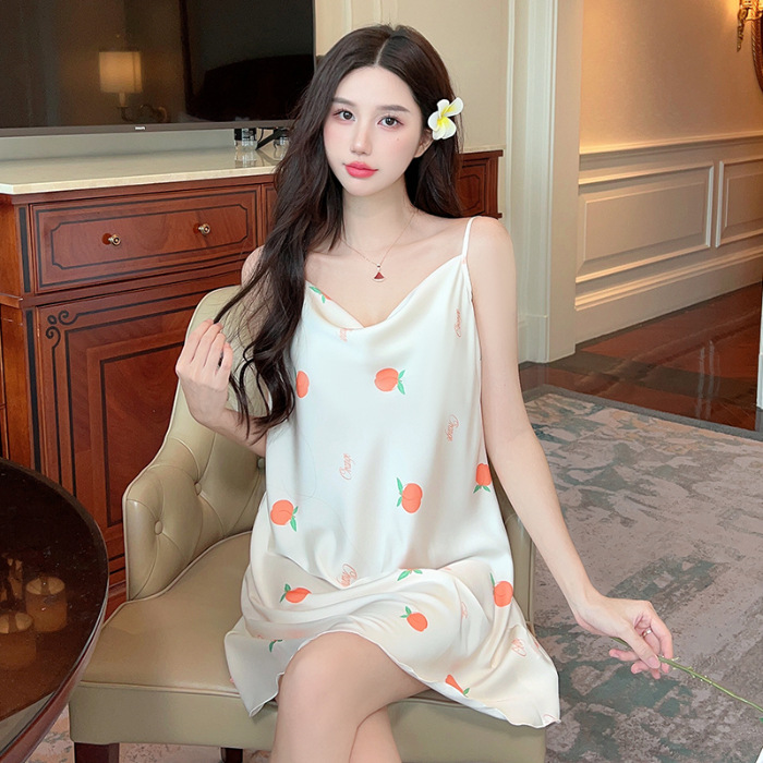 Verano 2024 pijamas camisón de tirantes de las mujeres puro deseo estilo de alto grado sentido swing collar satén camisón Delgado desgaste del hogar Comercio exterior