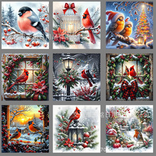 新款圣诞节5D手工魔方钻石画红鸟圆钻满钻diy装饰画跨境厂家批发