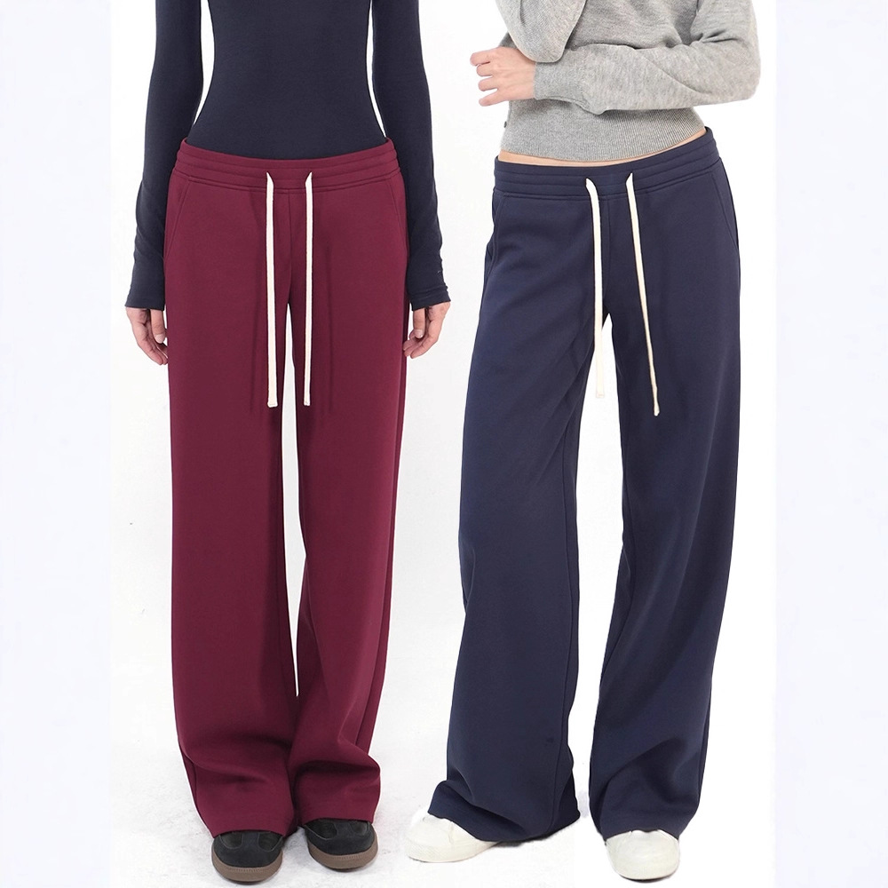 In-Stock American-Style Low-Waist Pants with Color-Blocking Design, Straight-Leg Drawstring Sweatpants, Casual Loose Wide-Leg Pants for Women