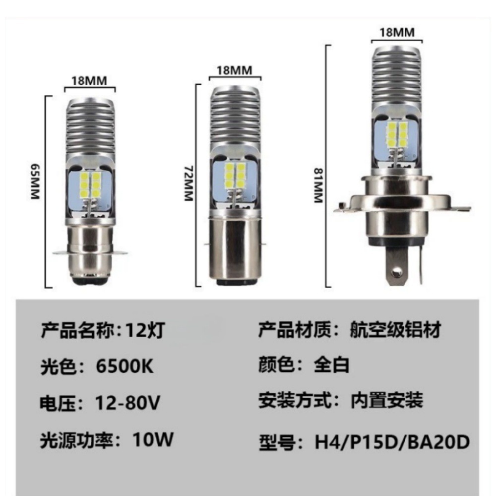 Cross-Border Motorcycle Led Lights, Electric Vehicle Spotlights, H6 Fishbone Super Bright Spotlight Front Headlight Bulb P15Dba20Dh4