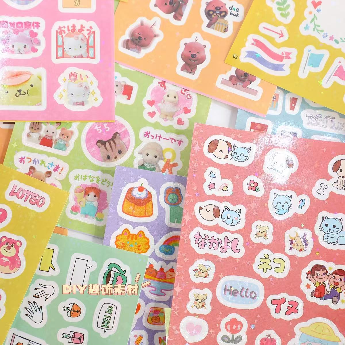 100 pegatinas de película de corte no repetitivas Simbel trébol de cuatro hojas Kitty Rilafty Tomate Series Pegatinas de dibujos animados