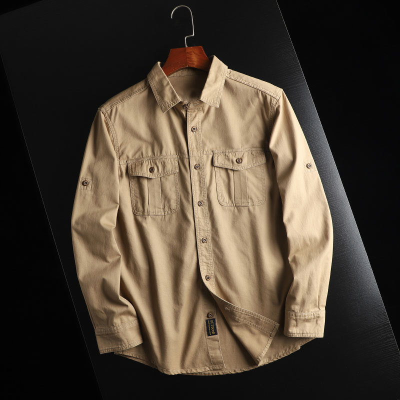 Herramientas de comercio exterior de Europa y Estados Unidos de bolsillo camisa chaqueta hombre camisa de manga larga chaqueta casual suelta chaqueta hombre