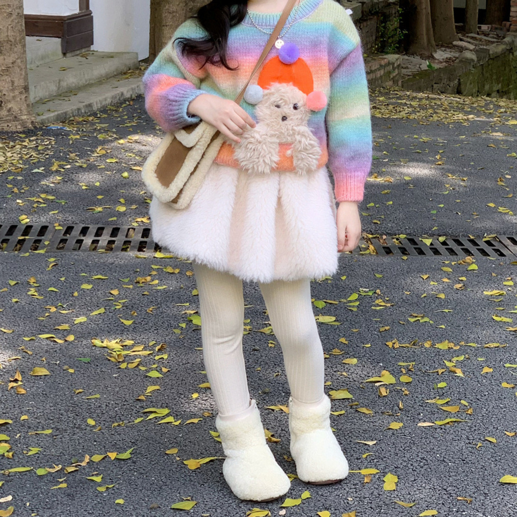 女童打底裤2025秋冬季新款中小童基础款长裤儿童毛毛裙两件套洋气