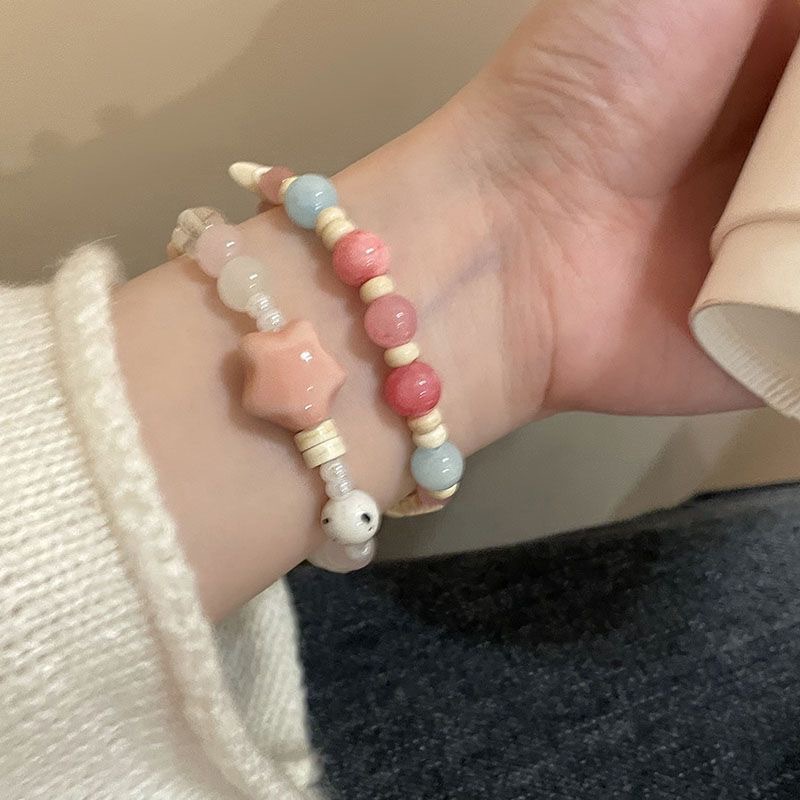 Macaron Color Ceramic Beaded Bracelet Women's Ins Niche Girlfriend Bracelet Dopamine High-value Student Bracelet