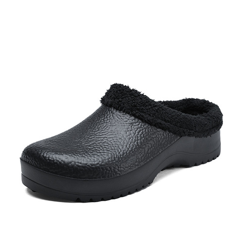 Cotton slippers, men's cashmere chef's shoes, indoor and outdoor home non-slip, waterproof, thick sole, plush warm head, large size cotton shoes