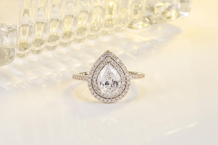 Fashion Water Droplets Copper Rings Inlay Zircon Copper Rings 1 Piece