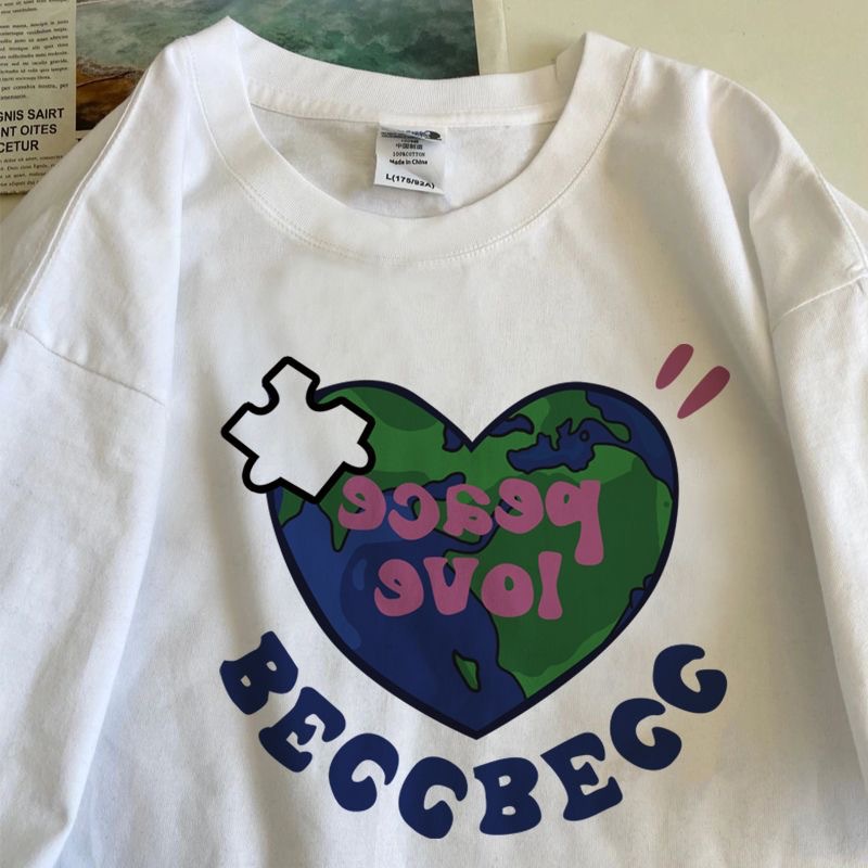 Seda de hielo de manga corta blanco paz amor