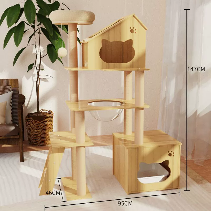 Cat climbing frame, universal four‑season multi‑level tower with hammock, condo and scratching posts