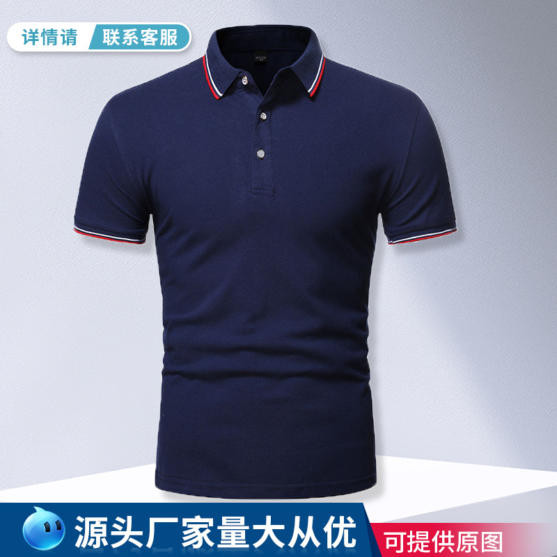 Short sleeve polo shirt men's lapel adve...