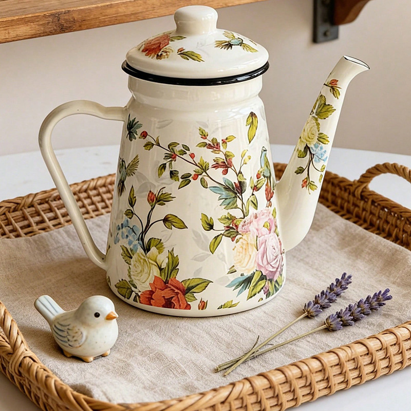 Fine-Spout Coffee Cup, Gas Stove, Dopamine-Compatible Kettle, Enamel Lightweight Coffee Pot, Heating, Various Anti-Stick Features Fine-Spout Coffee Cup, Gas Stove, Dopamine-Compatible Kettle, Enamel Lightweight Coffee Pot, Heating, Various Anti-Stick Features