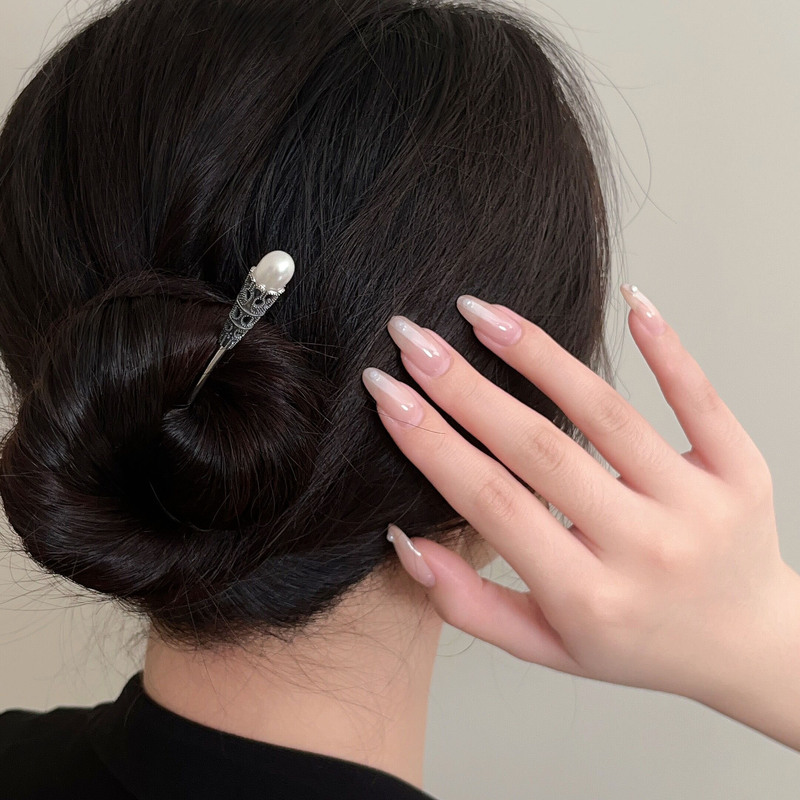 Silver Ruitai S925 Sterling Silver 2023 New Vintage Big Pearl Classical Long Hair Silver Hairpin Women's Hanfu Ethnic Style Silver Ruitai S925 Sterling Silver 2023 New Vintage Big Pearl Classical Long Hair Silver Hairpin Women's Hanfu Ethnic Style