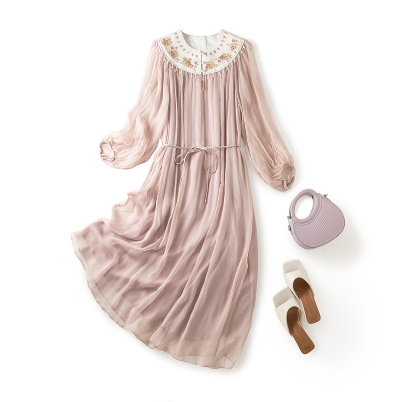 Ethnic-style clothing: 2026 new Chinese-style mulberry silk dress, loose-fitting, long silk dress, 26084