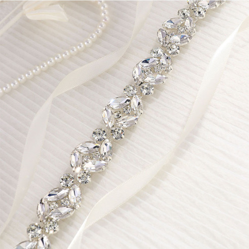 Cross-border ultra-bright alloy embedded diamond satin bow tie belt water diamond waist sash wedding dress embedded diamond bride belt
