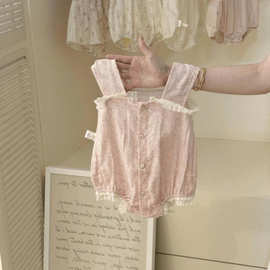 2025新款夏季女宝宝无袖洋气吊带包屁衣可爱爬服儿童夏装外出服潮