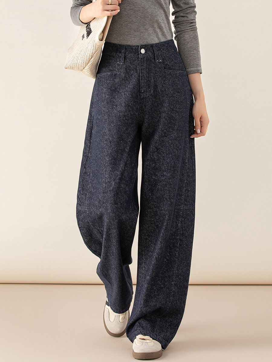Quần jean ống rộng hình kén cotton-lan màu xanh cổ điển nữ phiên bản hẹp — màu xanh denim