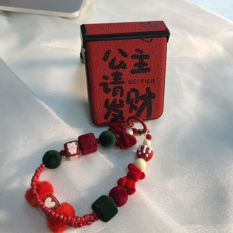 红色公主发财方块兔适用小米mixflip手机壳vivox华为pocket2/p50小折叠屏oppon3/n2三星zflip6/5荣耀v新年