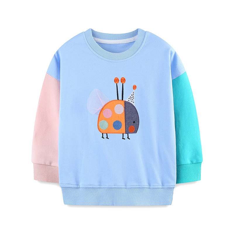 Suéter de algodón de punto para niñas en otoño de 2026 suéter de estilo europeo y americano para niños suéter de cuello redondo bordado de dibujos animados
