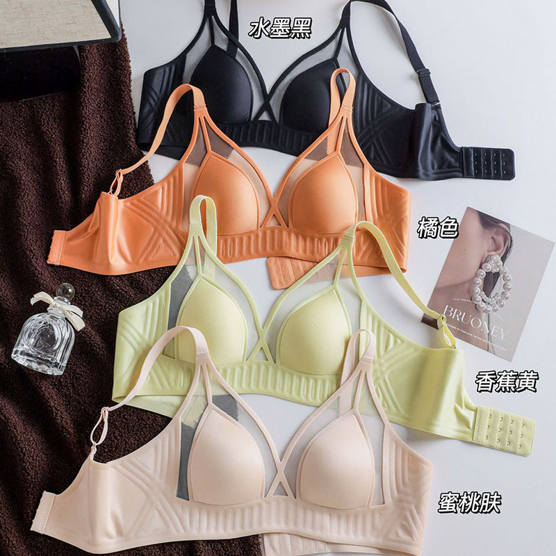 New French Breathable Crystal Cup Big Breasts Showing Small Bra All-In-One Seamless Ultra-Thin Rabbit Ear Bra Cross-Border Export