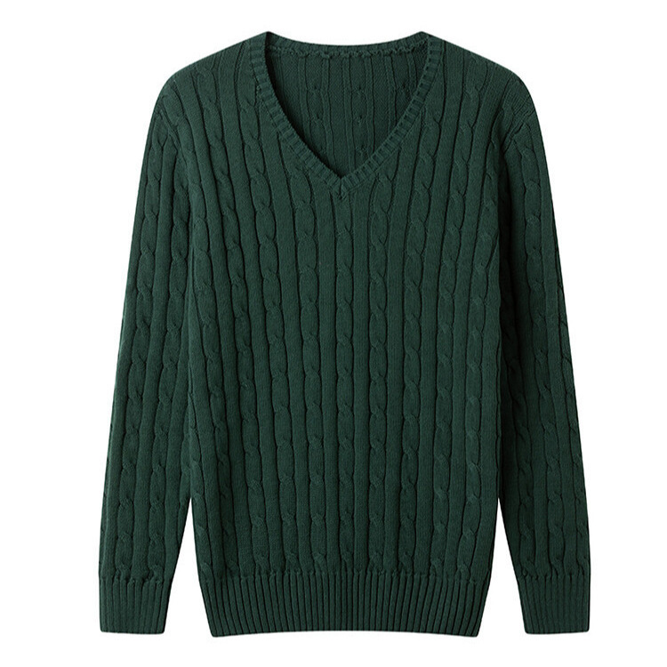 V Neck Twist Knitwear Export New Men's Fashion Casual Daily Pullover Cross-Border Pure Cotton Fashionable Knitwear