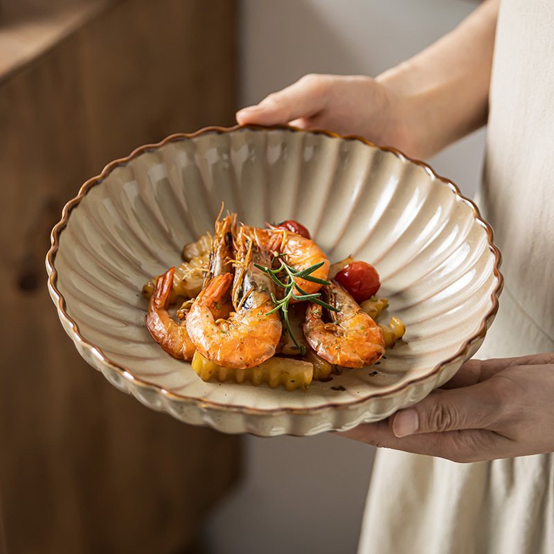 Japanese Petal-Shaped Large Bowl Exquisite Kiln-Turned Ceramic Bowl Wholesale Household Retro Tableware Large Dish Bowl Fruit Salad Bowl Japanese Petal-Shaped Large Bowl Exquisite Kiln-Turned Ceramic Bowl Wholesale Household Retro Tableware Large Dish Bowl Fruit Salad Bowl