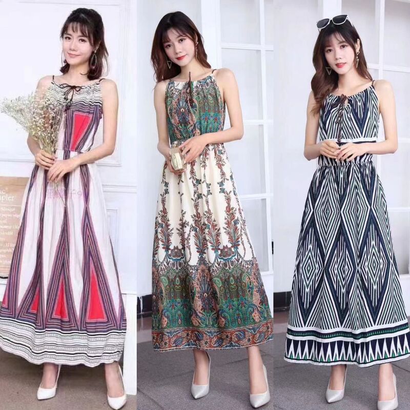 Bohemian Beach Dress Cotton Silk Long Dress 2026 Summer Seaside Vacation Dress Chiffon Dress Floral Suspender Dress