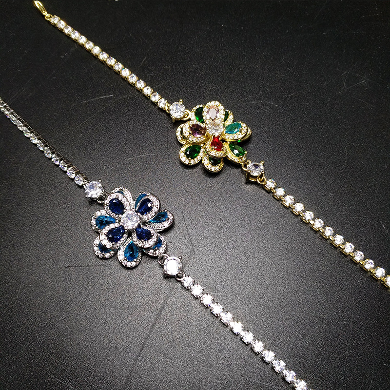Fashion Flower Copper Inlay Artificial Gemstones Bracelets