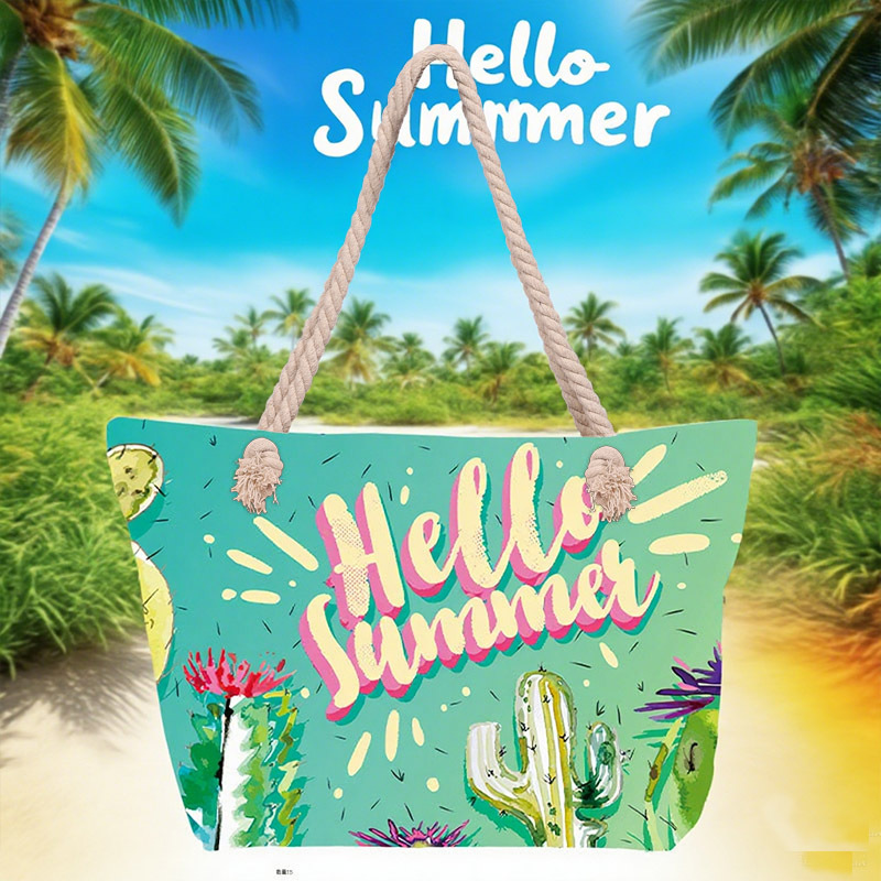 Bolso de playa para mujer de nuevo estilo, bolso de lona, impresión digital, estilo de pintura al óleo, bolso de hombro de vacaciones de ocio de gran capacidad, bolso