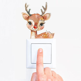 Pvc Removable Switch Stickers Cartoon Animal Sika Deer Waterproof Bedroom Wall Decoration Stickers Cross-Border Manufacturers Wholesale