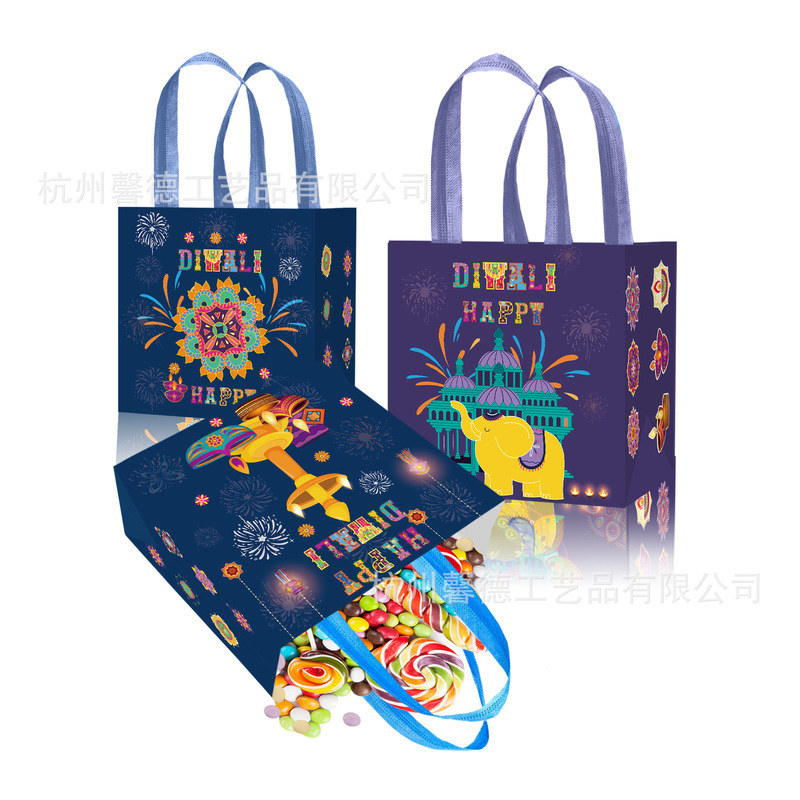 Wff032外国貿易インド排灯節diwali万灯節屠妖節日有底側不織布手提げ袋|undefined