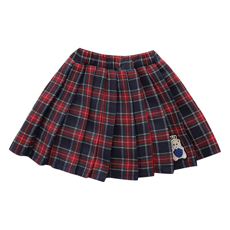 JINYONG Primavera y otoño nueva Falda plisada bordada para niños Falda corta anti-exposición falda de estilo preppy para niñas