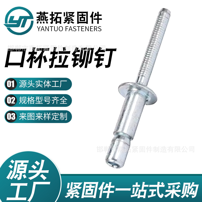 厂家直销全铁拉丝铆钉内锁拉丝抽芯铆钉口杯型带锁抽芯拉铆钉